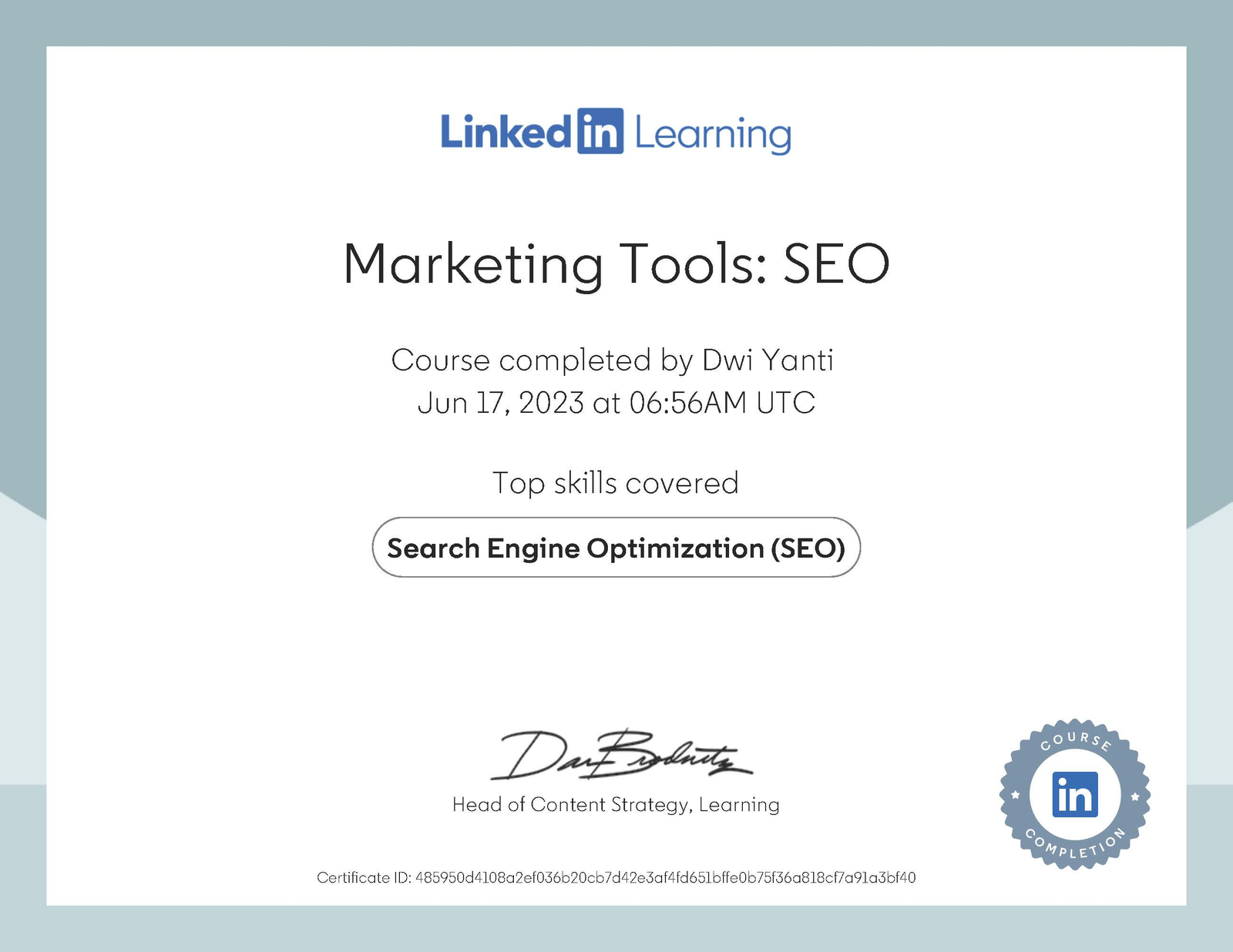 Dwi Yanti Certificate Marketing Tools SEO