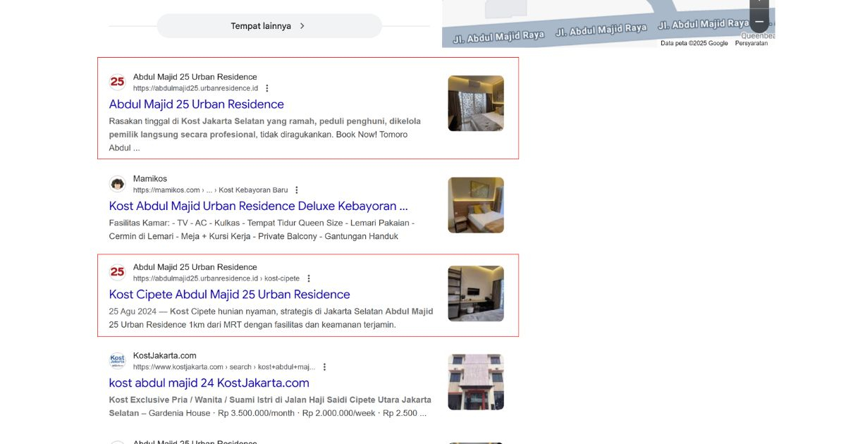 Dwi Yanti achieved #1 ranking on Google SERP showing first-page visibility for client websites