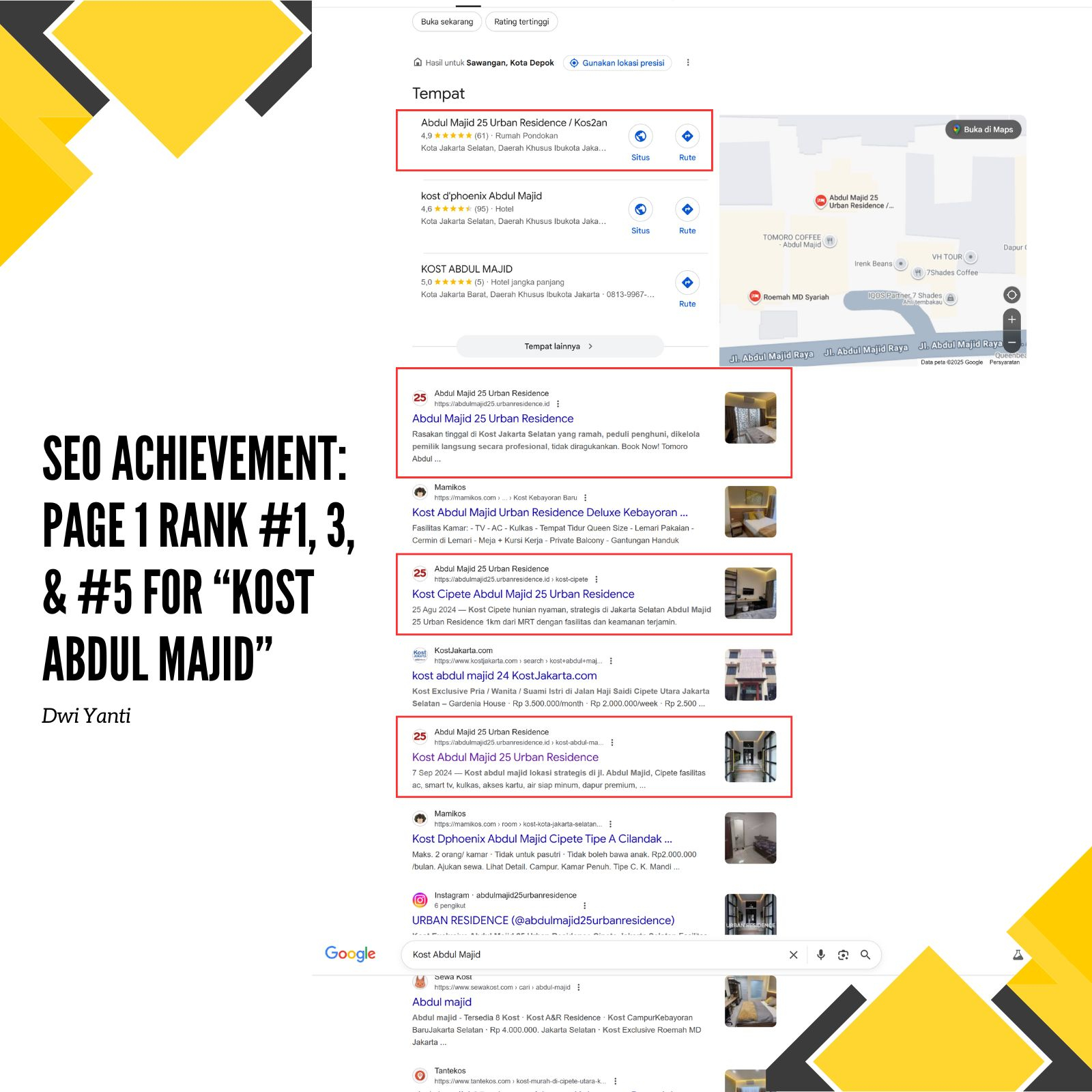 Dwi Yanti Achievement SEO Specialist Rank #1 SERP Google