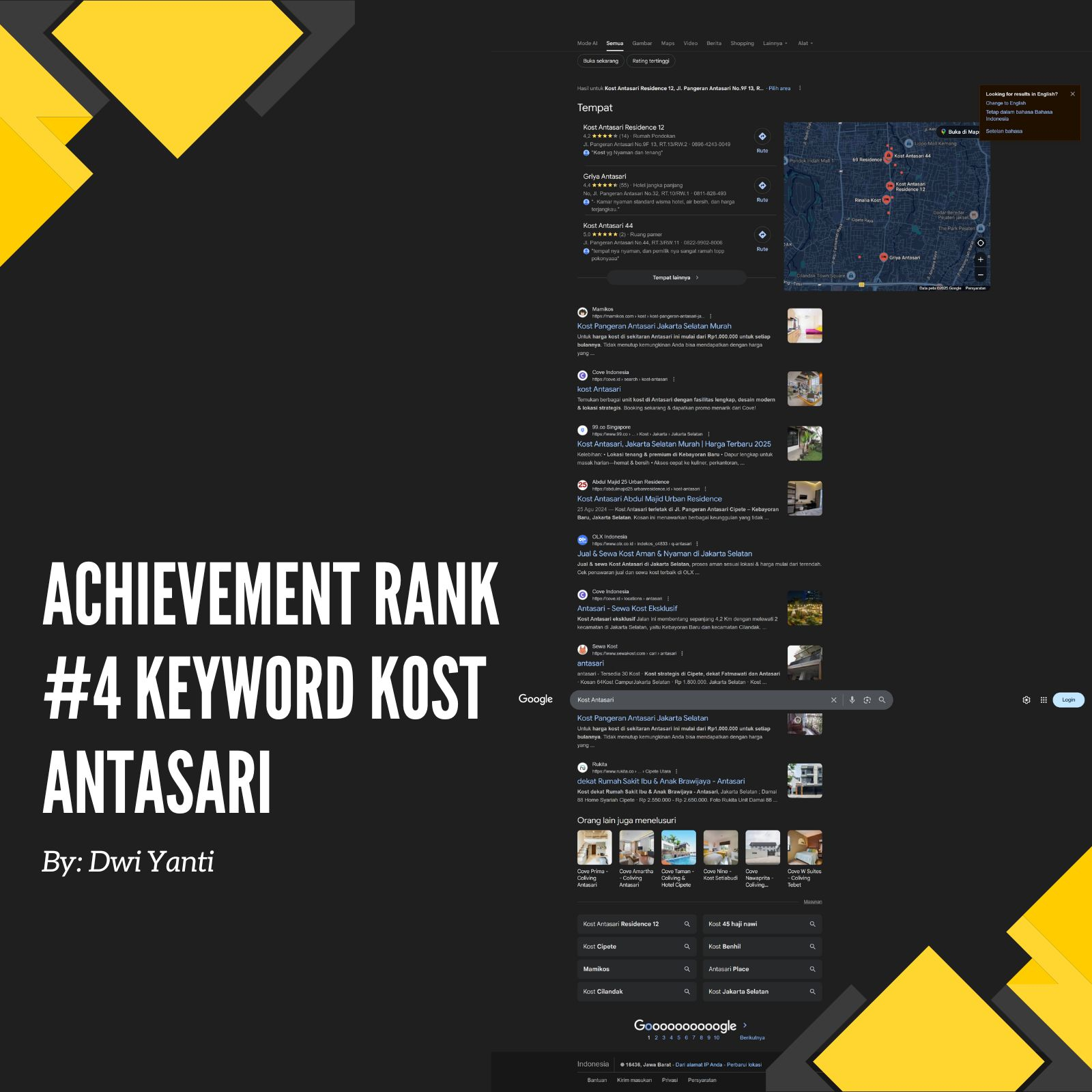 Dwi Yanti Achievement: SEO Specialist Rank #4 Google SERP