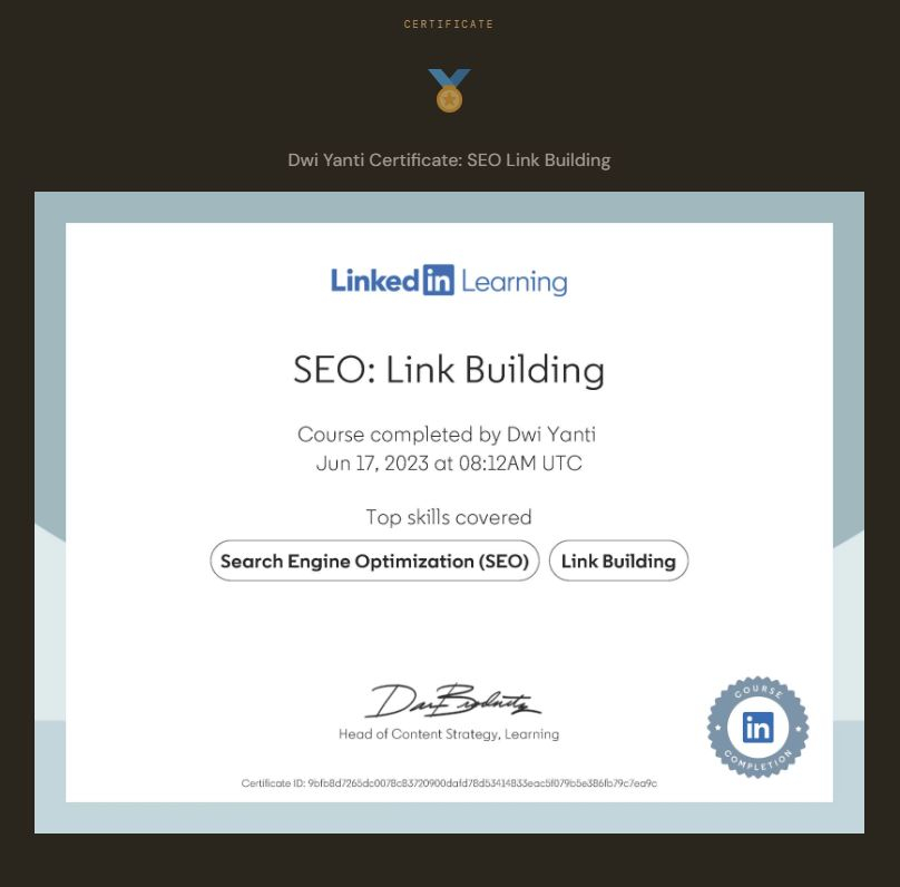 Dwi Yanti Certification SEO: Link Building