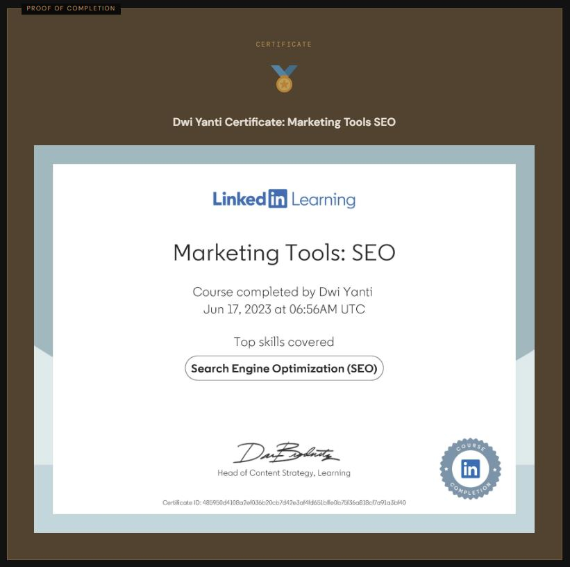 Dwi Yanti — SEO Marketing Tools Certificate: Ranking Search
