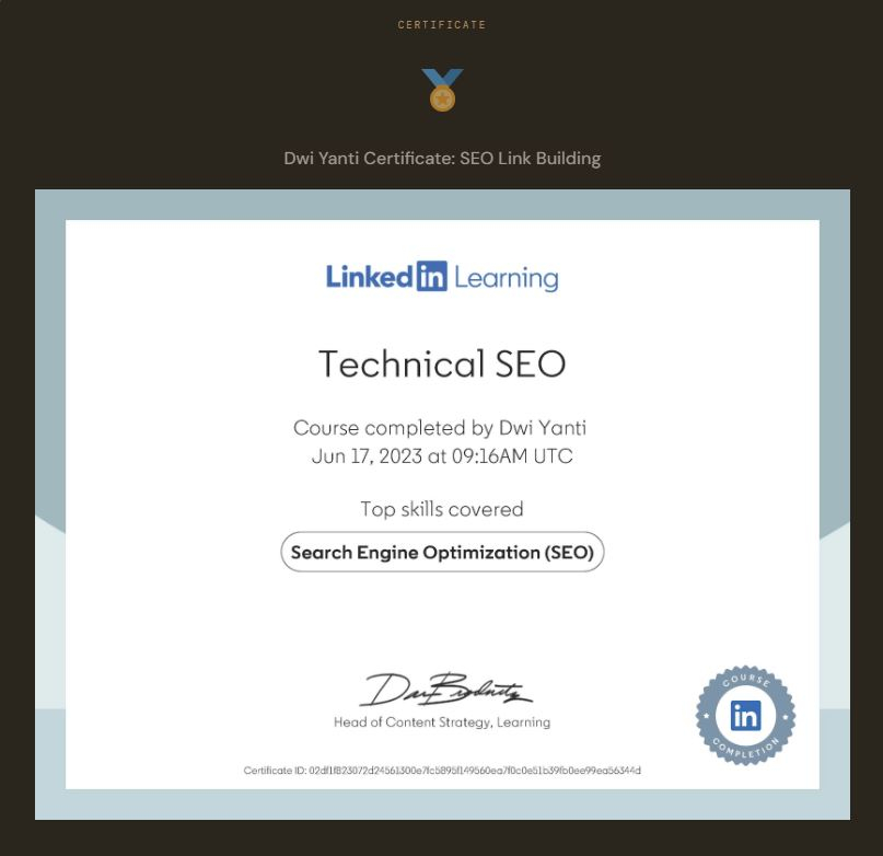 Dwi Yanti Technical SEO Certification
