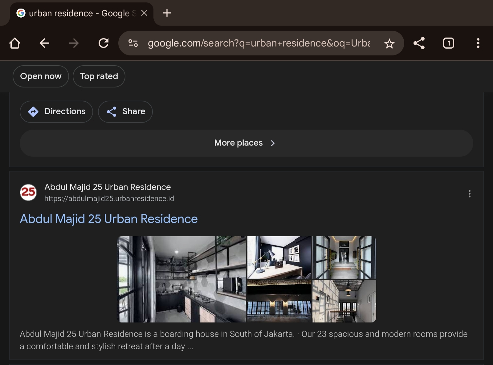 Page 1 ranking results for SEO Urban Residence handled by Dwi Yanti